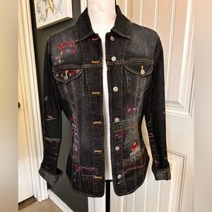 Chico's Black Embroidered Denim Jacket